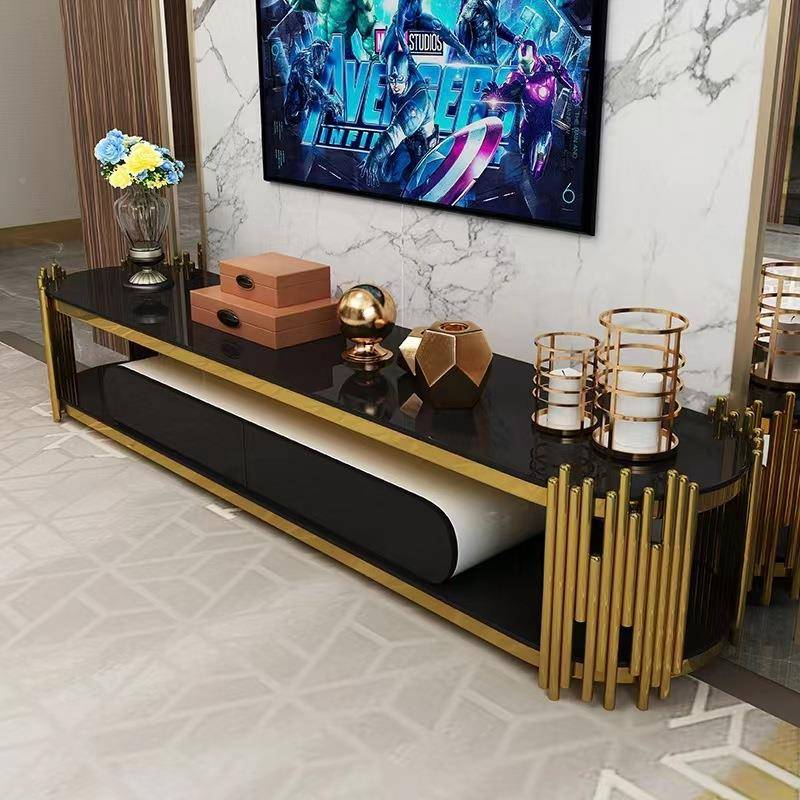 轻奢后现GKZ约代电璃视柜茶几组合简小户型家用不家锈钢玻镀金具
