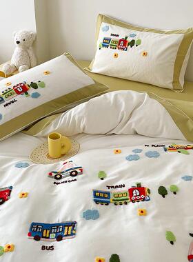卡通儿童主题车四27784件支床上套用品汽120磨毛纯棉立体绣花全棉