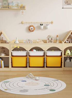 跨境儿童实木玩具原收功纳柜多能木色绘本落地多类NMZ层分整理储