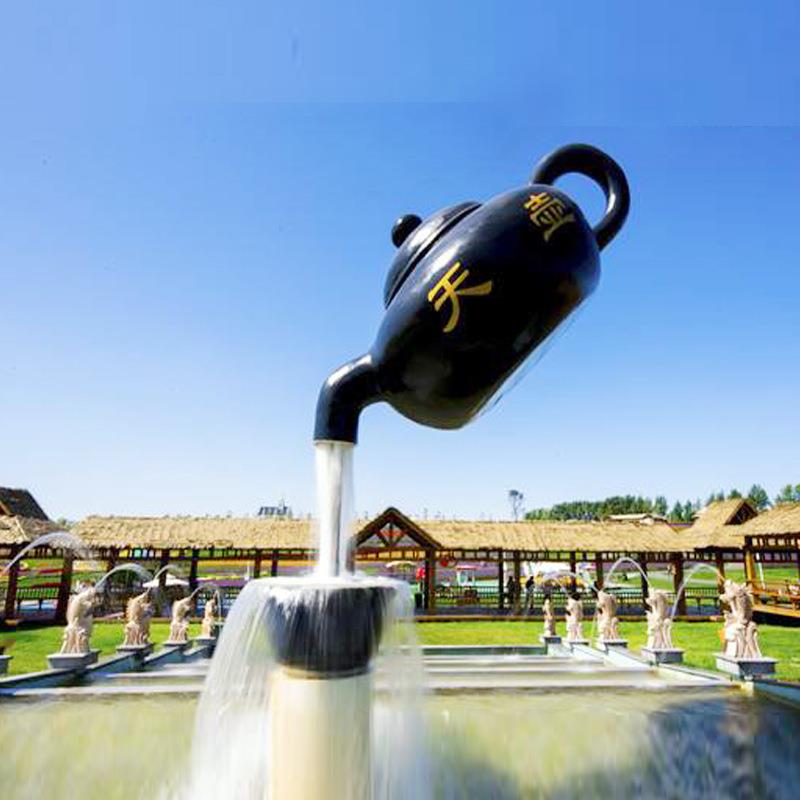 玻璃钢流水天壶雕塑玻璃钢大茶壶景区茶城茶文化倒水壶摆件