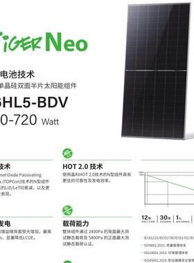 晶科JinKO700W705W710W715WN型双玻66HL5-BDV双面太阳能组件