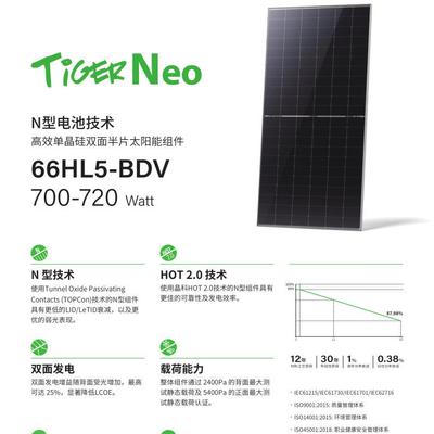 晶科JinKO700W705W710W715WN型双玻66HL5-BDV双面太阳能组件