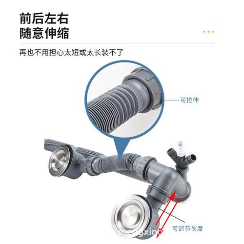 萌兴供应双槽后置L型双槽下水口防臭下水管不锈钢加厚环保软