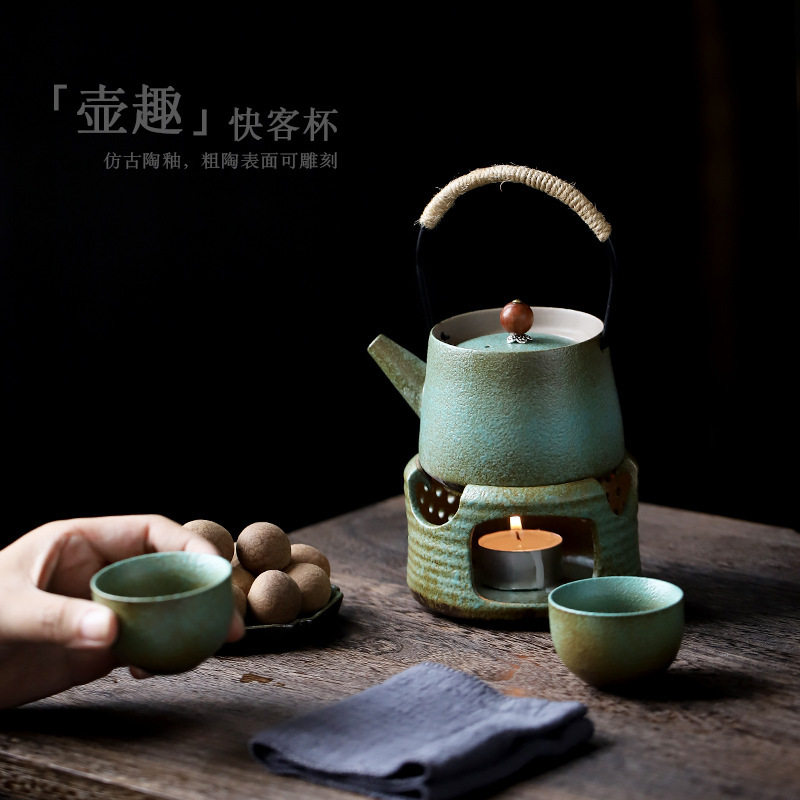 中式提梁壶茶具套装家用陶瓷煮茶壶茶炉温茶组蜡烛加热茶壶泡茶器