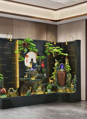 简约1888水幕墙玄隔断屏客厅关别墅庭办公院室假山喷风泉流水景观