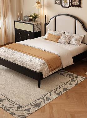 法式古床中古黑色极简.8米美式轻奢床实木双人SM311床主卧复包床1