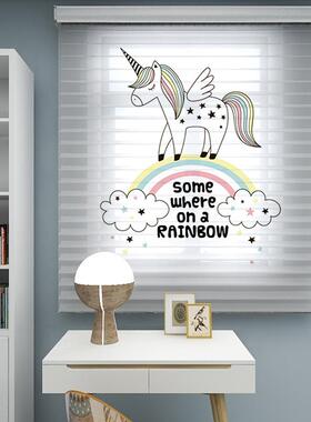 儿1VR伊P美芬免打孔香里拉帘童房卧JPU室柔纱帘格遮光升降卷帘窗