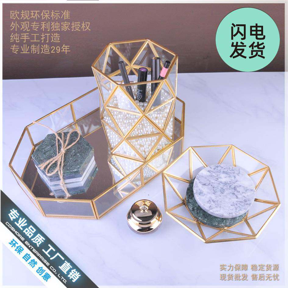 大柱六角圆化妆面笔刷GOY桌桶玻璃透明收纳盒欧式珍防尘美妆整理