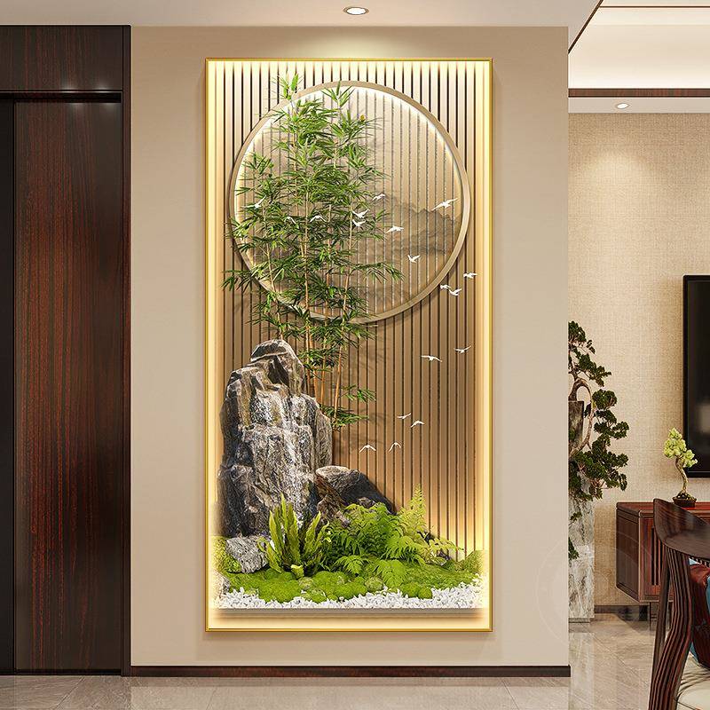 节高升玄关装饰画中式节山水EDM走过新道挂画富贵竹子入户带灯壁