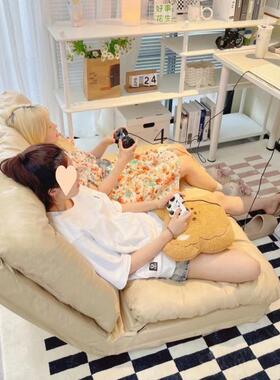 懒人发叠卧室单人沙发榻榻EUC米双可躺折沙人发床一体两用人沙类