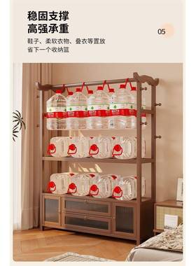 实木带抽屉衣帽KRQ架落地卧室用头一体置物架床家边床挂衣架柜收