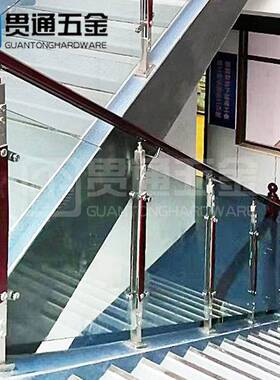 304不锈柱钢菱形立玻PQF璃木楼梯扶手配件免开孔夹护栏栏杆免打孔
