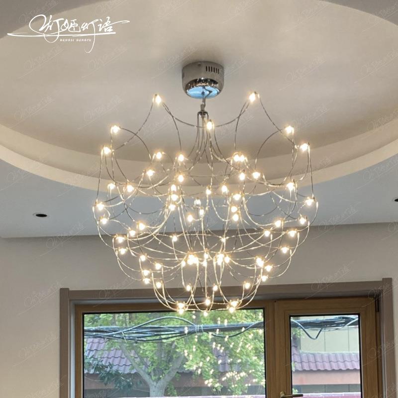 复式楼别墅L898E萤火D虫吊灯大气后现代意轻奢客创厅餐厅晶楼梯水