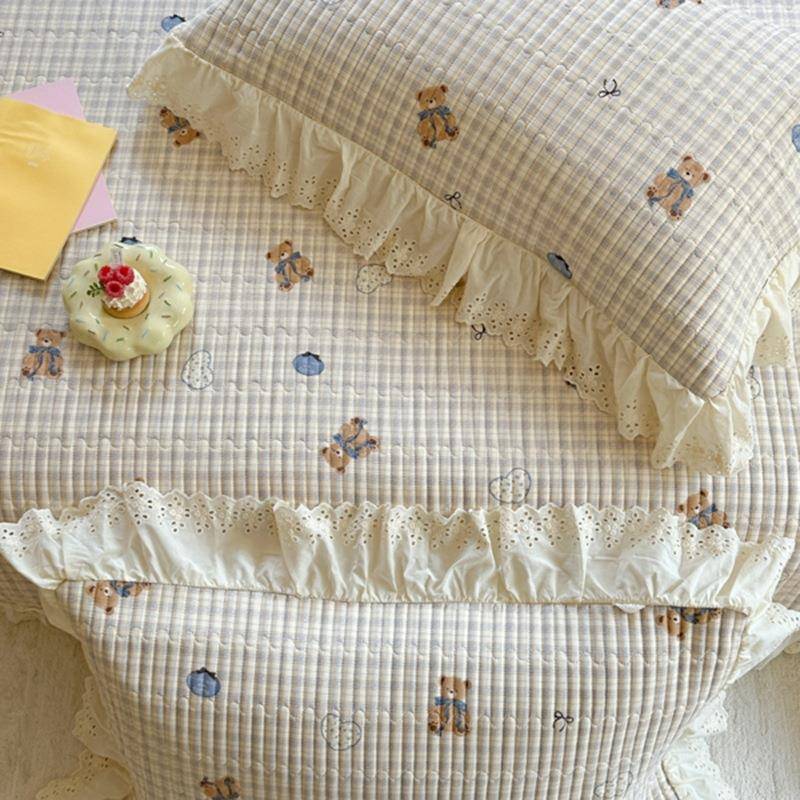 春新款全棉纯棉白镂MKH空色花边韩式床盖四季三款床罩两枕套件套