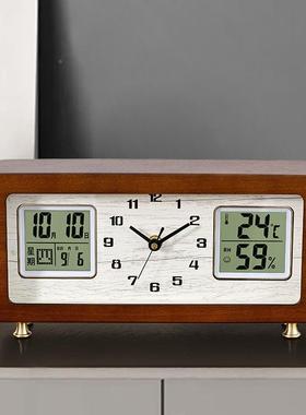 新4265中式钟木复实古座钟客厅桌面式摆件胡桃台钟静音万年台历石