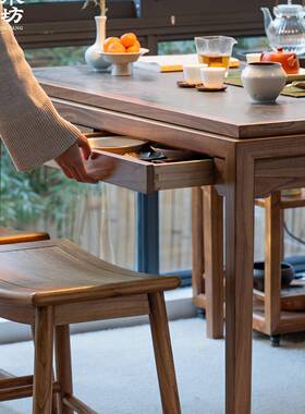 实木新木中式阳台茶桌41152家用岩型板户推拉榆小泡茶桌椅组合