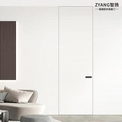无框铝木房门卫生间间门极简UIE形门涂料隔实音门木白墙隐隐框卧