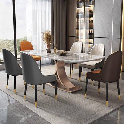 意式轻奢岩板餐桌DIE椅合现代简约家用小户组型长桌方形餐西吃饭