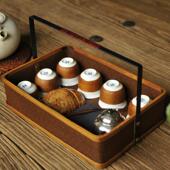 藤编铁大艺漆菱形纹提篮SUB茶具提篮收艺纳篮手工藤编果工品水篮