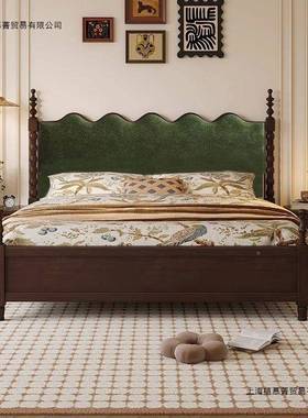 森系实木床田园家用软靠双现人床主卧床美式古婚风床代简91306约