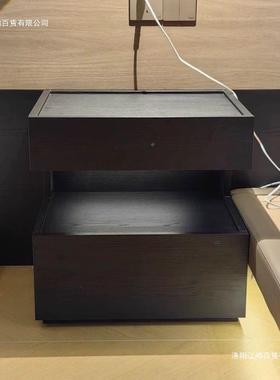 意式床极简黑色床头柜悬式边室柜现代简浮约TCF卧床头柜