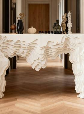 奶油风烤漆意玄关台创发异形玄柜56149客厅入户端关景台装饰柜沙