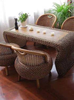 茶室休闲茶台艺简约茶编几喝茶桌阳台桌椅家桌用藤DD101902小子小
