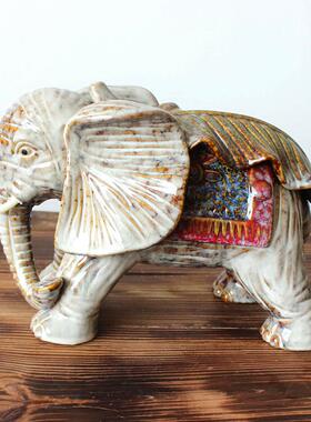 厂家件陶瓷窑变小釉象艺品工家XOS居小象工艺品摆树叶象9972