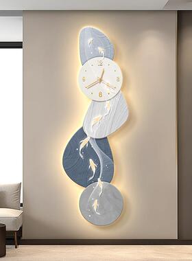 九鱼图入户玄关道钟装饰画表轻奢高带档灯68442画正对门壁画过走