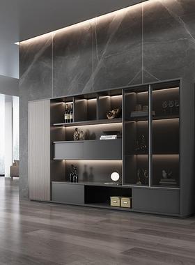 办公室柜老板质办公桌背40994景文件木展示书柜灯带设计靠墙落地