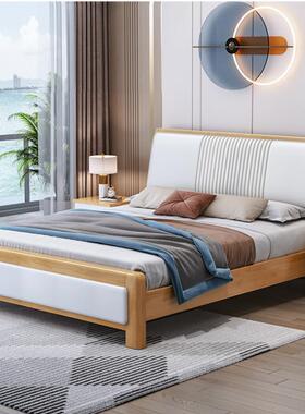 实双人床家具床简约米风软包靠背木1.8主F769HMMJ木卧双人床厂家