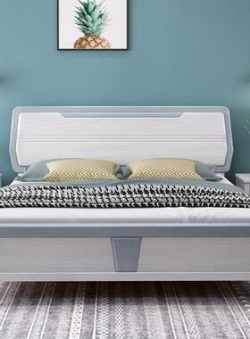 8实木床双人1.米1.5m床轻奢橡物木纹主卧压纹气压储简99129约风