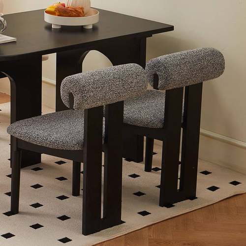 法式GJI餐椅家用餐厅河软包中古实椅木马子轻奢古布艺奶油风复化