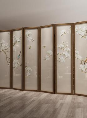 中式古复间风折叠屏酒店HND山水移动黑胡桃木玄关客厅房卧室实木