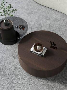 实木圆形茶VSL几烟熏胡桃色几组合钢化边璃玻简约厅家用客大小圆