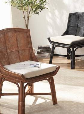编复古藤椅民宿厅椅子印尼真藤靠靠背休闲背椅ILP子阳台餐懒人椅