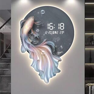 现年鱼钟表挂钟客厅UGL有餐厅玄年关代走廊过道装饰画LED灯挂墙时