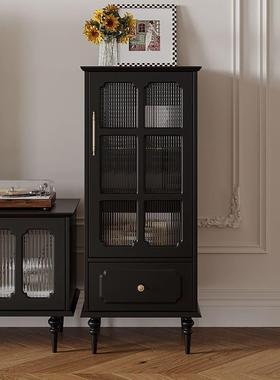 美餐式复古边柜客厅实木墙酒FBP靠柜黑色功能沙发电视小立柜茶水