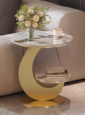 轻奢岩板沙发边几简约代双头层民宿圆桌TEG创意阳台茶几床现柜边