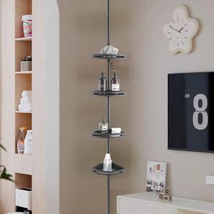 不锈钢伸缩19847角架免打落孔卫间转生角浴室顶天立地收纳架水收