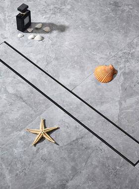 浴室黑色JJH长条地漏卫镶砖30不锈钢4防臭生间形淋浴房长方侧排