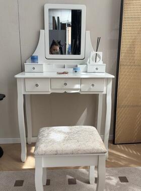 黑色中古风美式复古实深梳妆台带灯色梳妆台凳木子室卧XXU一体