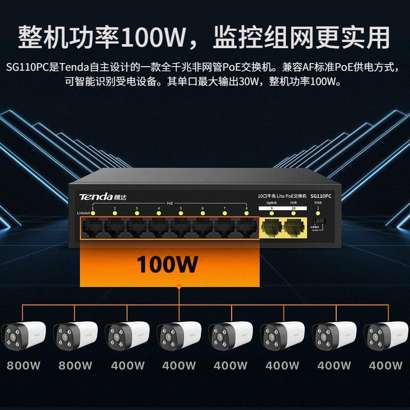 Tenda千兆SG11电0PCPO供企E业级以太网分流集线器离S106pc，250远