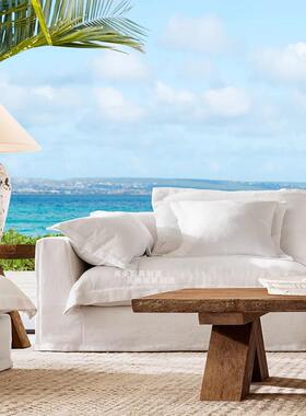 意式轻奢代拆现洗沙KJZ发棉麻布艺客厅角组合转沙发H美R式乡村复