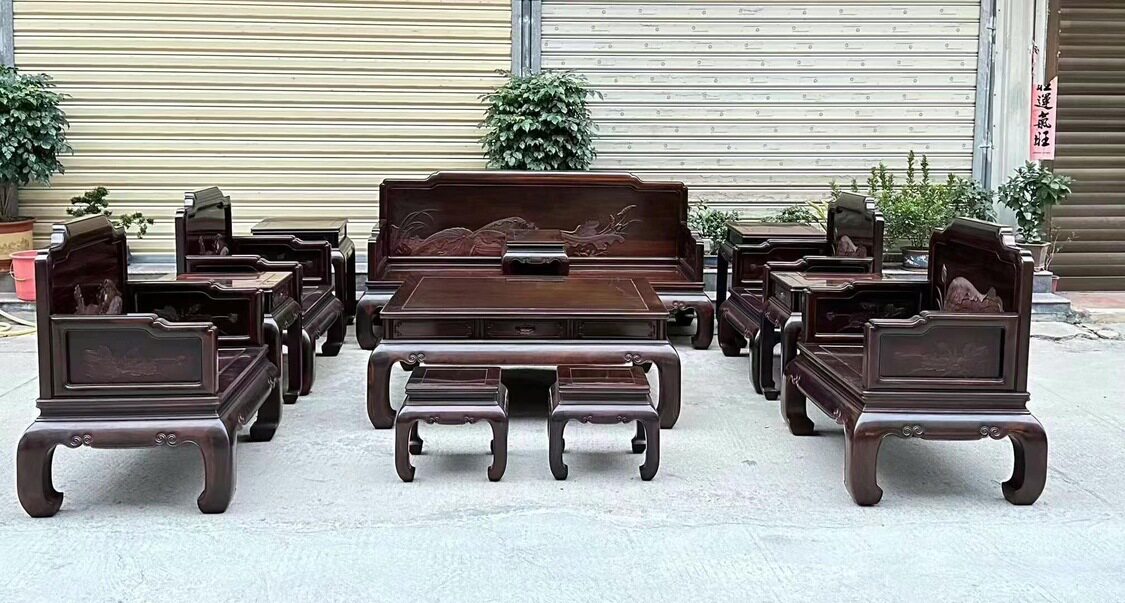 老挝大红酸枝交趾黄檀独板沙发客厅沙发别墅大沙发清式明式家具