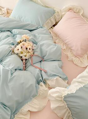 A6L韩系花边搭撞色四件套公主风被学生床上3件套1.混5m套18ONQ.床
