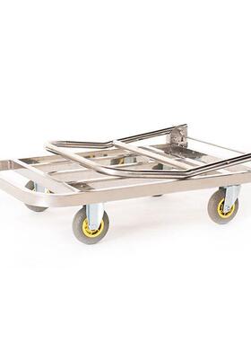 不钢方管平板手推车拉货车小搬运推货车轻锈拉音折叠推车拖车NMW