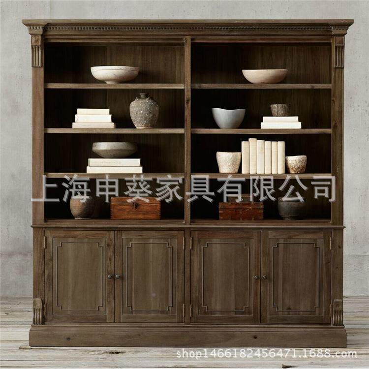 美式乡村橡木实木旧书GOC柜家法式做书橱展示客柜厅古董柜具全屋