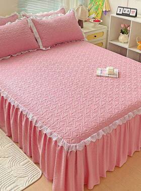 四季款夹棉泡泡棉防滑韩垫版蕾丝床保护HEU罩公主风纯色床通裙用