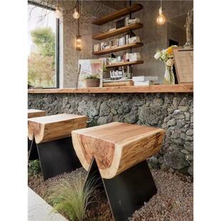 诧寂风边几摆件民宿木墩矮凳客厅原木角几木桩茶几创意铁艺床头柜